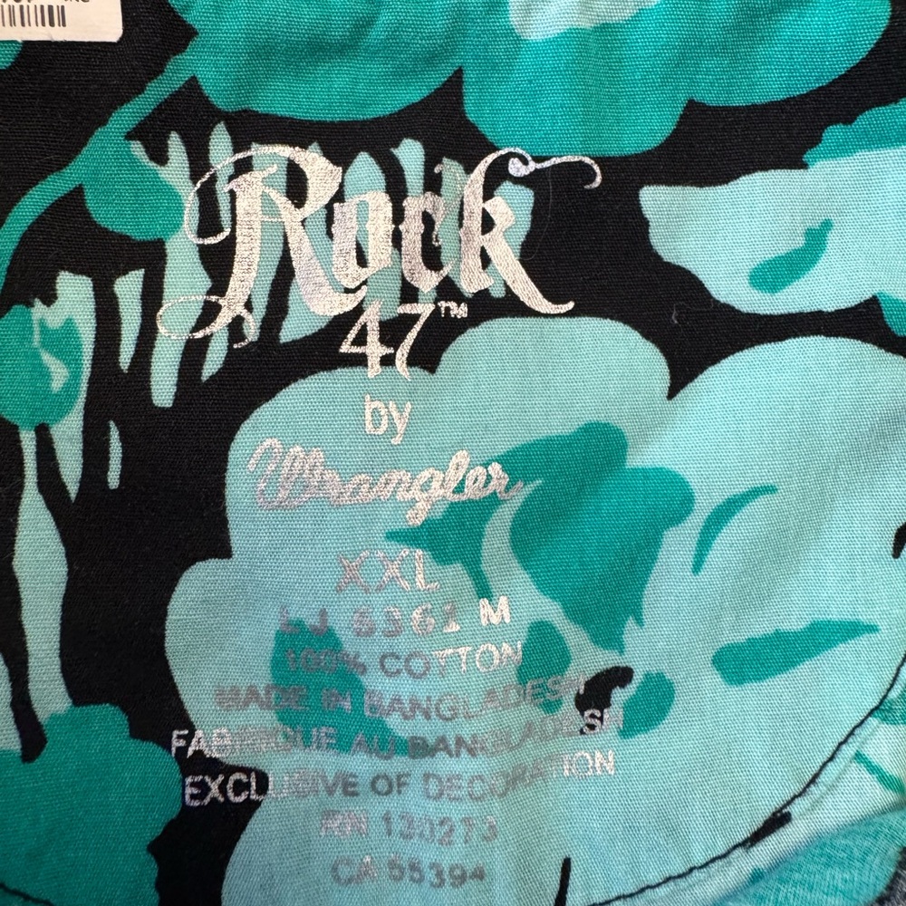 Rock 47 By Wrangler Women’s XXL Teal Black Floral Pearl Snap Top Bling‎ Cowgirl - Picture 5 of 8